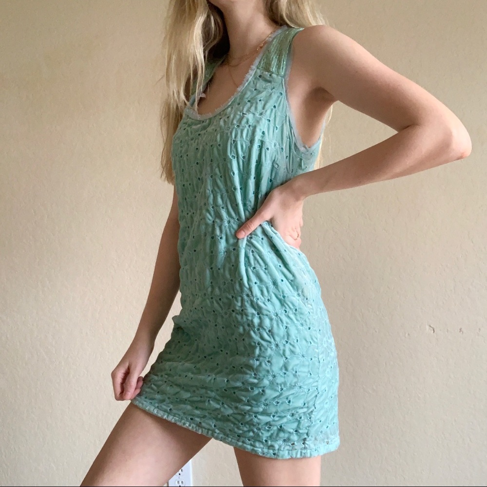 Free People velvet beaded blue eyelet mini dress
